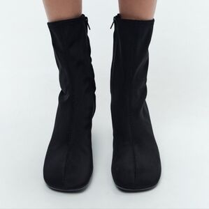 ZARA Women's Square Toe Stretch Ankle Boots(Black, US 8/EUR 39)